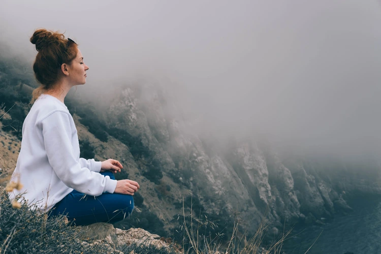 beautiful girl in morning rock